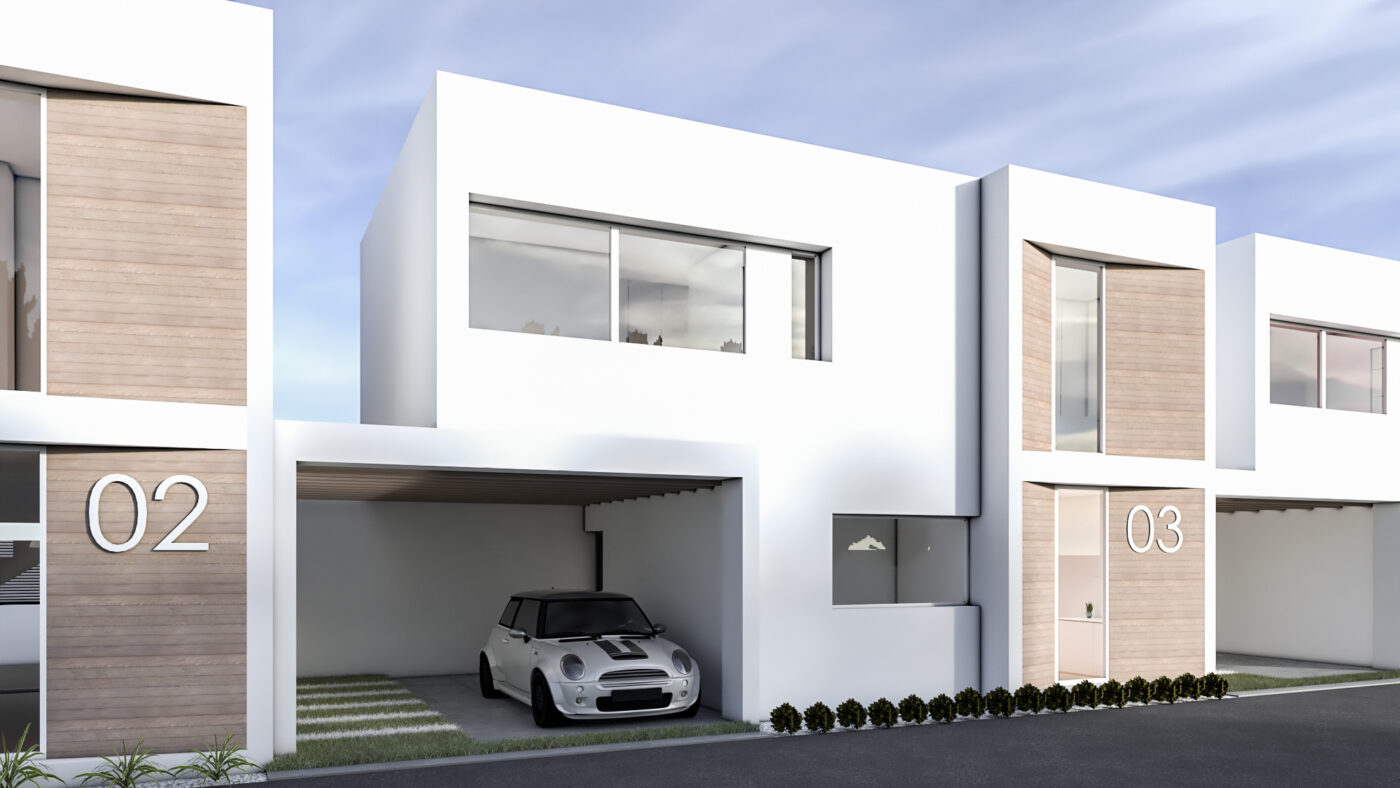 Modelo de vivienda Monforte. Viviendas pareadas con garaje abierto en la primera planta